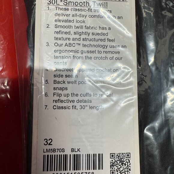 BNWT Lululemon ABC Classic-Fit Trouser 30L Smooth Twill, Black, size 32 - Picture 5 of 5